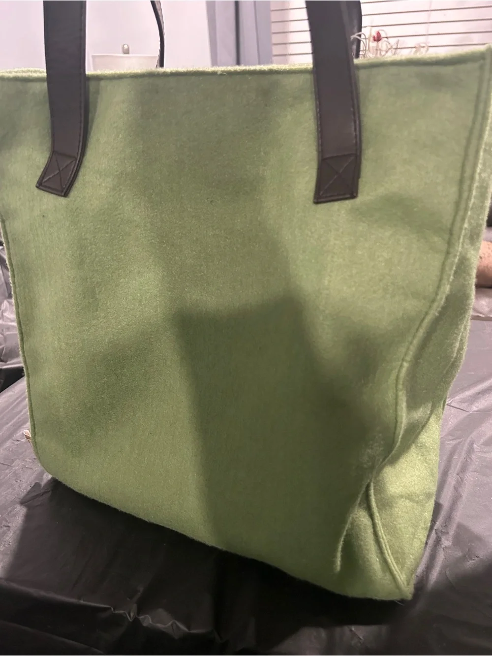 DKNY Olive Green Felt Tote with Dark brown Handles